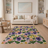 Whimsical Pansy Primrose Pink Floral Area Rug