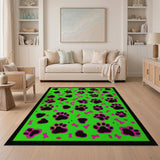 Playful Neon Green Paw Prints Pink Bones Area Rug