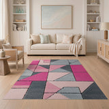 Vibrant Pink Grey Geometric Area Rug