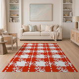 Bold Red Leaf Check Area Rug