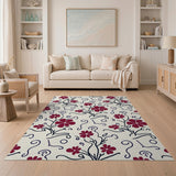 Red Hibiscus Floral Swirl Area Rug