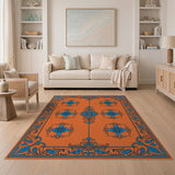 Orange Vibrant Orange Blue Floral Persian Area Rug