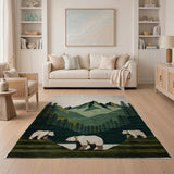 Polar Bears in Green Mountain Landscape Rug