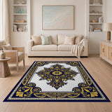 Ornate Navy Blue Gold Mandala Area Rug