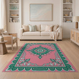 Exquisite Pink Persian Rug with Green Floral Motifs