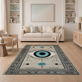 Evil Eye Tribal Area Rug in Teal and Beige