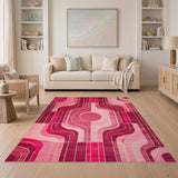 Pink Geometric Wave Area Rug