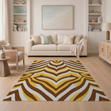 Yellow Brown Wavy Geometric Area Rug