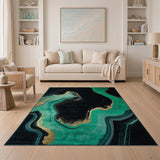 Teal Gold Wave Abstract Area Rug