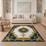 Ornate Navy Blue Gold Baroque Frame Rug