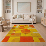 Multi-color and Patterns Vibrant Yellow Orange Geometric Grid Area Rug
