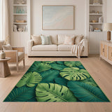 Floral Vintage Lush Monstera Leaves Green Area Rug