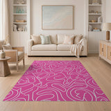 Hot Pink Squiggle Abstract Area Rug