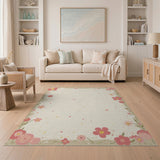 Blush Pink Floral Embroidery Border Rug