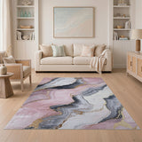 Pink Pink Gold Marble Vein Abstract Area Rug