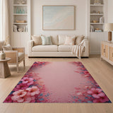 Blush Pink Hibiscus Floral Border Rug