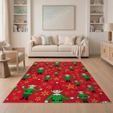 ODIKA Washable Christmas Elf & Star Red Area Rug - Low Pile Non-Slip
