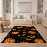 ODIKA Washable Halloween Jack-O'-Lantern & Bats Area Rug - Non-Slip Low Pile