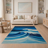 Dynamic Blue Waves Geometric Area Rug