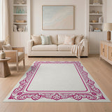 Pink Border Ornate Pink Floral Border Area Rug