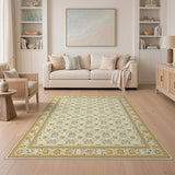Cream Floral Persian Area Rug with Gold Border