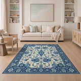 Blue and White Chinoiserie Floral Area Rug