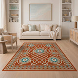 Terracotta Teal Floral Lattice Persian Rug