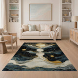 Ethereal Golden Moon Starry Waves Area Rug