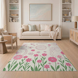 Whimsical Pink Floral Doodle Area Rug