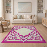 Pink Pink Ornate Floral Border Rug