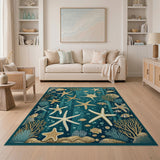 Teal Starfish Coral Reef Coastal Area Rug