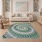 Green Spiral Fern Mandala Area Rug
