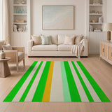 Vibrant Green Orange Vertical Stripe Area Rug