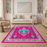 Vibrant Pink Teal Fleur-de-Lis Area Rug