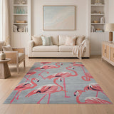Playful Pink Flamingo Grey Area Rug