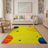 Yellow Space Planets Kids Cartoon Rug