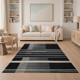 Bold Black White Geometric Stripe Rug