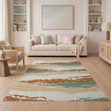 ODIKA Modern Abstract Earth Tone Washable Area Rug - Low Pile Non-Slip Rug for Living Room