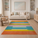 Vibrant Polka Dot Multi-Stripe Area Rug