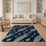 Navy Blue Feather Pattern Area Rug