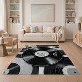 Black White Vinyl Record Turntable Area Rug