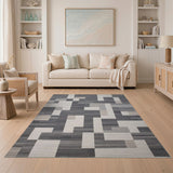 Grey Modern Grey Geometric Block Area Rug