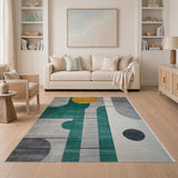 Modern Geometric Teal Yellow Abstract Area Rug