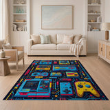 ODIKA Retro Pixel Art Gamer Washable Rug - Low Pile Non-Slip Area Rug for Playroom & Bedroom