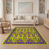 Vibrant Yellow Purple Tribal Bird Motif Rug