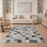 Distressed Neutral Patchwork Area Rug