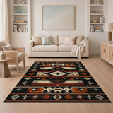 Southwestern Geometric Area Rug in Black Rust Ivory