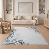 Elegant Black White Floral Scroll Rug