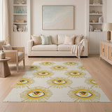 Golden Evil Eye Sunburst Boho Area Rug