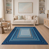 Blue Concentric Frames Geometric Area Rug